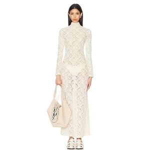 Enza Costa puckered lace mock neck dress